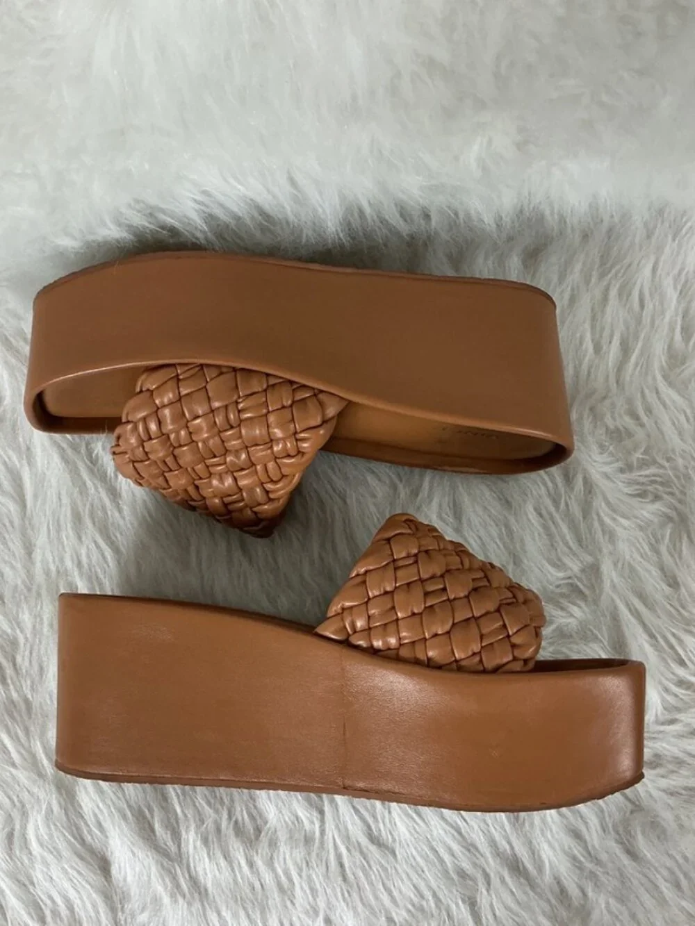 Vince Brown Leather Braided Puffy Woven Vamp Mari Platform Sandals 9M